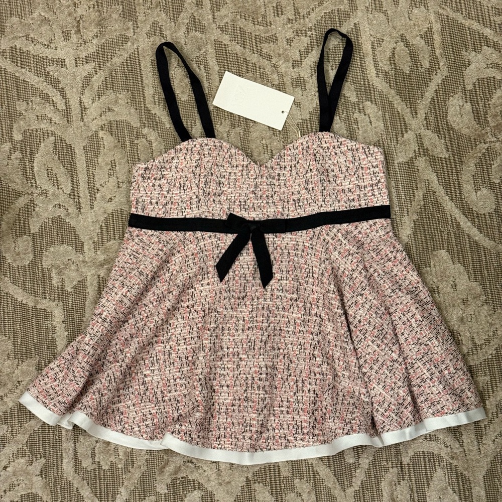 Zara Combination Structure Top Pink Black Tweed with Bow Ref 3644/172/620 NWT - Picture 8 of 13